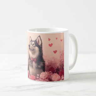 Mug Malamute d'Alaska avec des Roses - Saint-Valentin