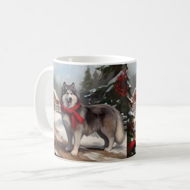 Mug Malamute d'Alaska dans la neige de Noël (Devant gauche)