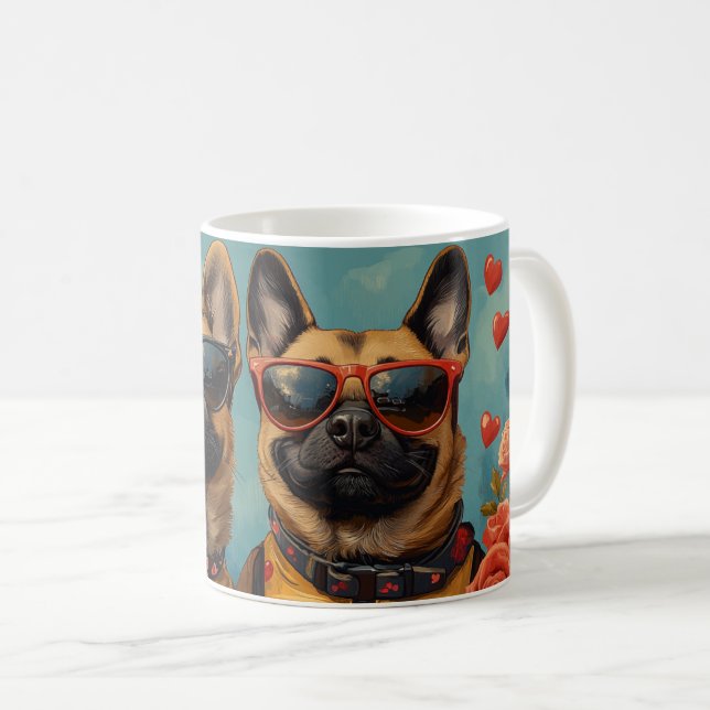 Mug Malinois Belge Avec Roses Du Cœur Saint-Valentin (Devant droit)