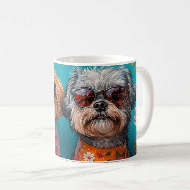 Mug Malti Tzu avec Roses de coeur Saint Valentin (Devant droit)