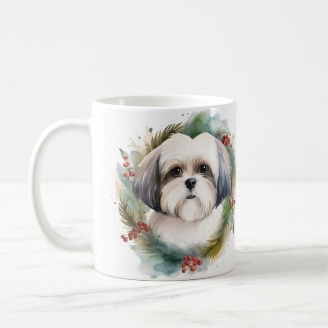 Mug Malti Tzu Christmas Wreath Festive Pup (Gauche)