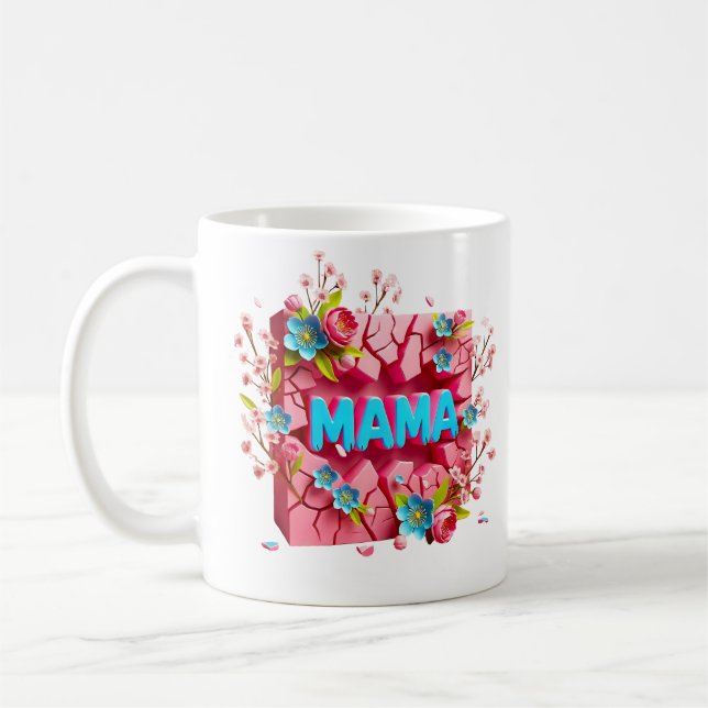 Mug MAMA 3D Cracked Wall Design avec des fleurs vibran (Gauche)