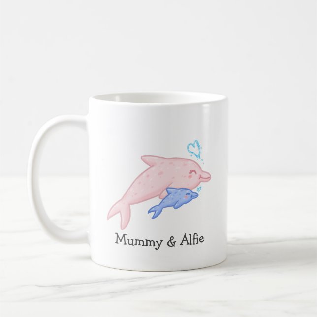 Mug Mama & Baby Dolphin - Famille personnalisée (Gauche)