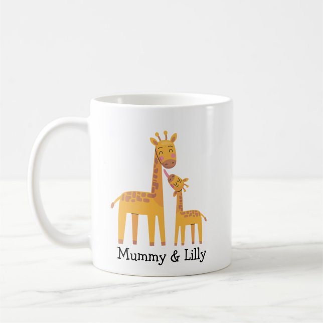Mug Mama & Baby Giraffe - Famille personnalisée (Gauche)