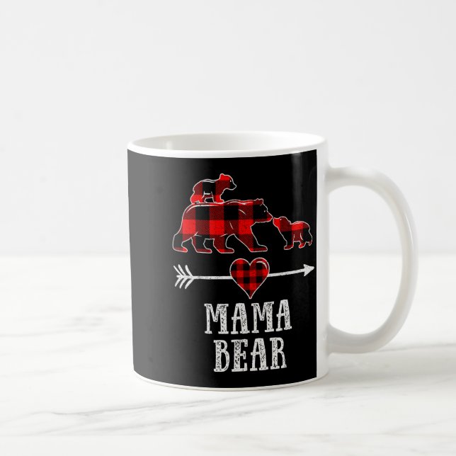 Mug Mama Bear 2 Cubs Shirt, Christmas Mama Bear Plaid  (Droite)