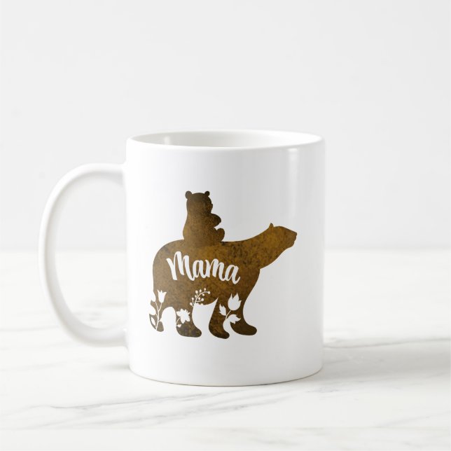Mug Mama Bear avec 1 Cub équitation sur le dos de mama (Gauche)