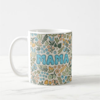 Mug Mama Boho Pastel Vert Motif Floral 3D