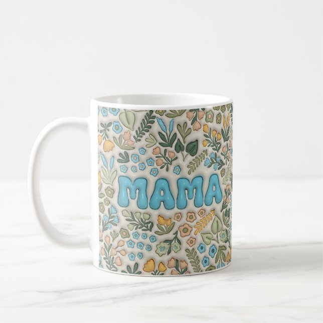 Mug Mama Boho Pastel Vert Motif Floral 3D (Gauche)
