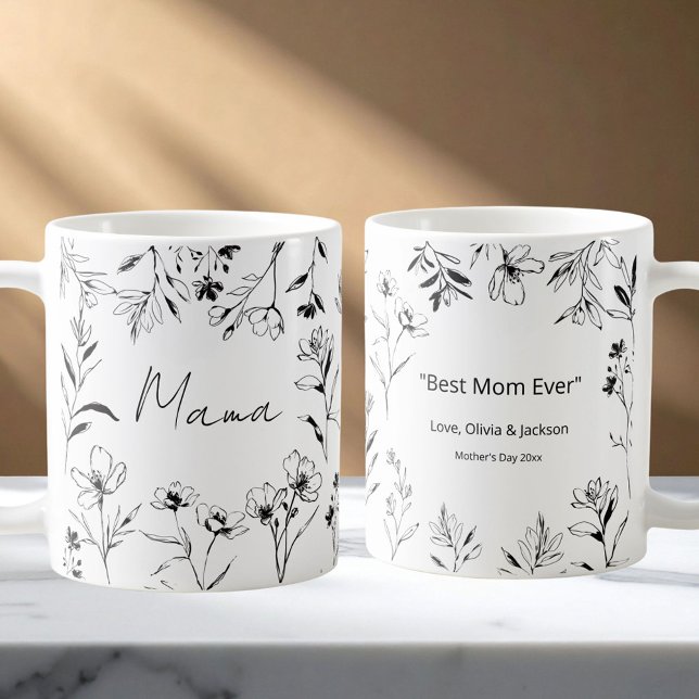 Mug Mama Citation personnalisée Art en ligne floral no (Front and Back)