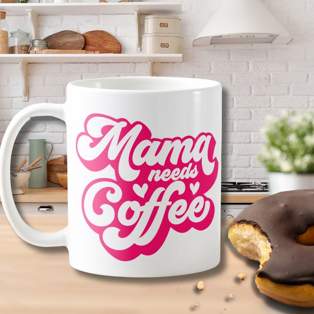 Mug Mama Coffee Time Rose Chaud Typographie Groovy (Créateur téléchargé)