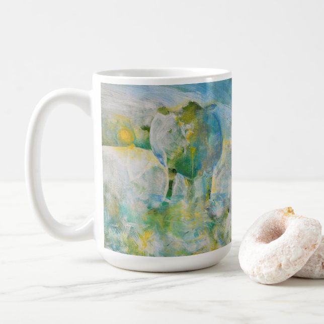 Mug Mama Cow Country Farm Art Blue Green Large (Avec donut)