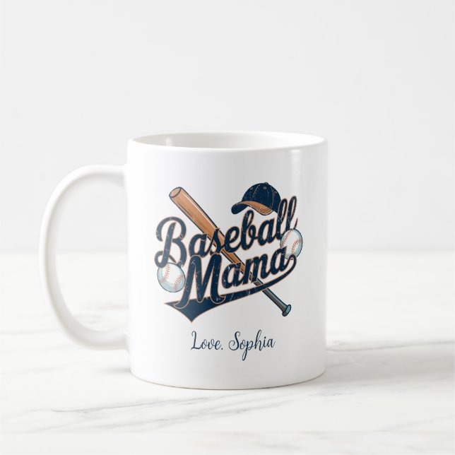Mug Mama de baseball, fête des mères nom personnalisé (Gauche)