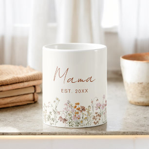 Mug Mama Etabli Fleur sauvage Baby shower en terre cui