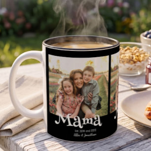 Mug Mama Établie Photo Nom des Enfants Texte Amusant