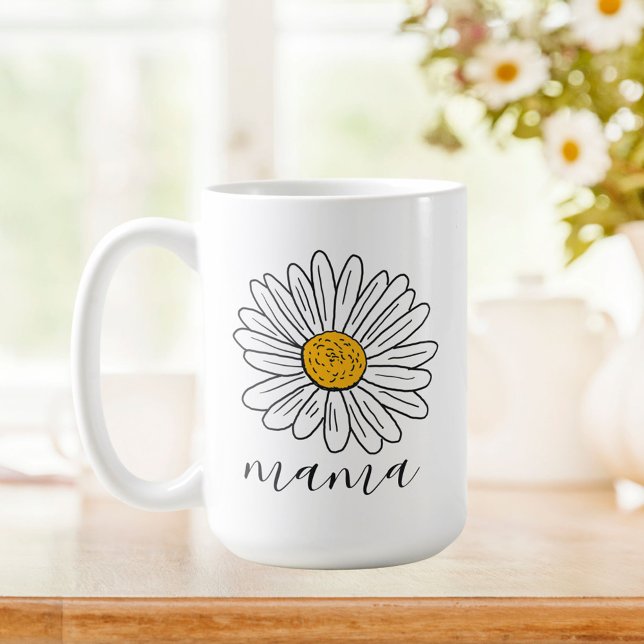 Mug Mama Floral Doodle Blanc Monogrammé (In situ Kitchen table)