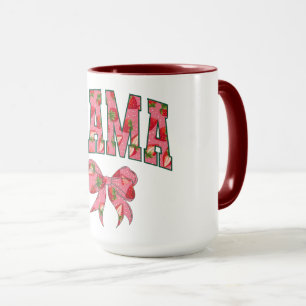 Mug MAMA lettrage floral rose avec nœud
