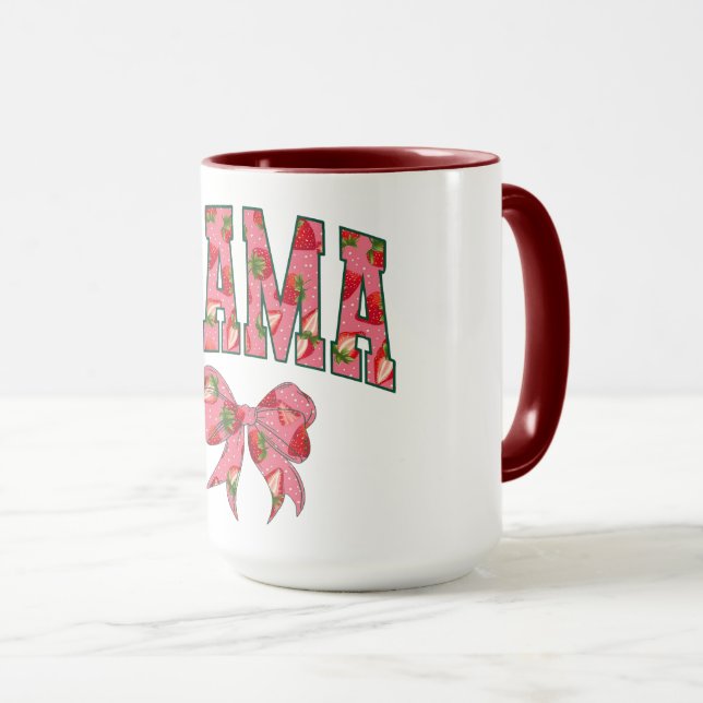 Mug MAMA lettrage floral rose avec nœud (Devant droit)
