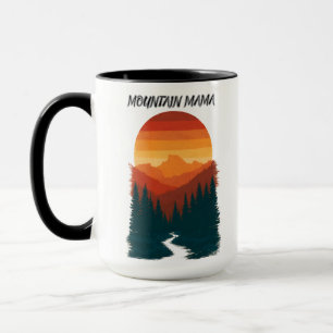 Mug Mama Montagne Graphique Forêt Coucher de Soleil Ré
