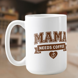 Mug MAMA Needs Coffee Brown White Heart Coffee Bean