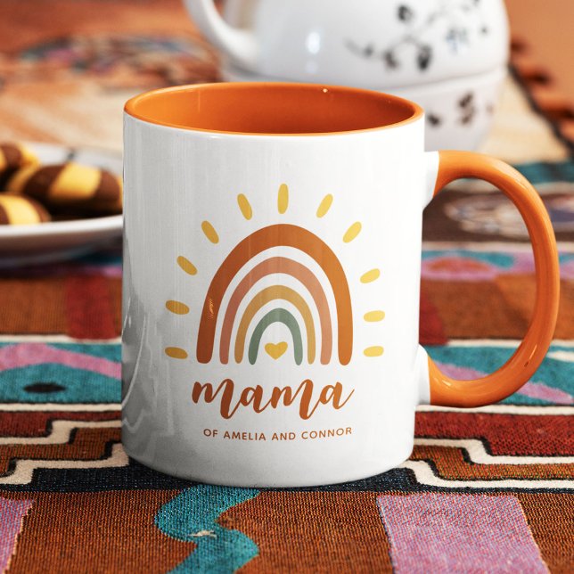 Mug Mama Nom personnalisé Boho Earth Tone arc-en-ciel  (Créateur téléchargé)
