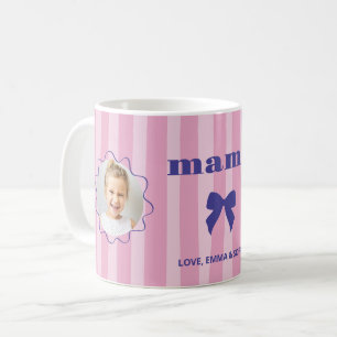 Mug Mama Rayures roses avec photos et nœud coquet