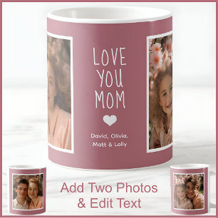 Mug Maman 2 Photos & Texte Moderne Rose C107 Mère pers