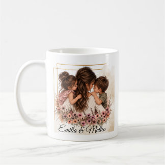Mug Maman avec fille & fils - Avec nom souhaité