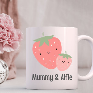 Mug Maman & Bébé fraise, Famille personnalisée