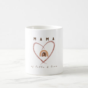 Mug Maman Boho Texte avec plumes de lune et noms d'enf
