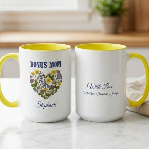 Mug Maman Bonus Prairie Fleur Sauvage Floral Cœur Bleu