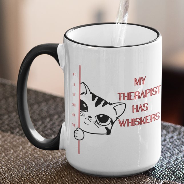 Mug Maman chat Mon thérapeute a des moustaches  (Créateur téléchargé)