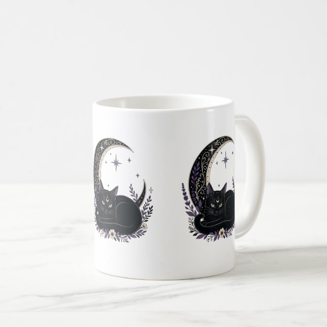 Mug Maman Chat Noir Mignonne Gothique Sorcière Croissa (Devant droit)