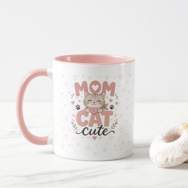 Mug Maman Chat Rose Mignon | Cadeau de Fête des Mè (Avec donut)