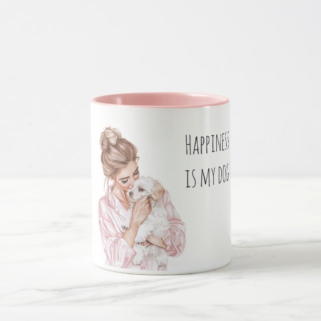 Mug Maman Chien Chiots Crème Blanche Rose   (Centre)