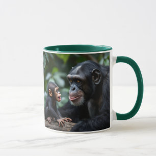Mug Maman chimpanzé observe tendrement son bébé.