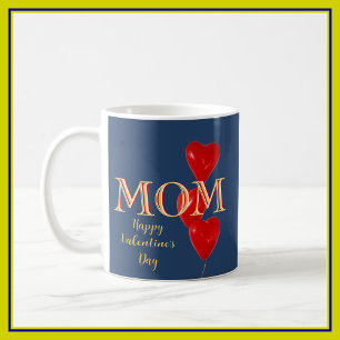 Mug Maman Coeurs Heureuses Saintes-Valentin Bleu Rouge