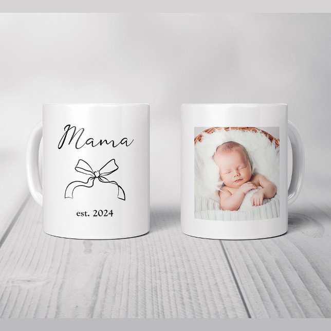 Mug Maman | Coquette Black Bow and Baby's Photo (Créateur téléchargé)
