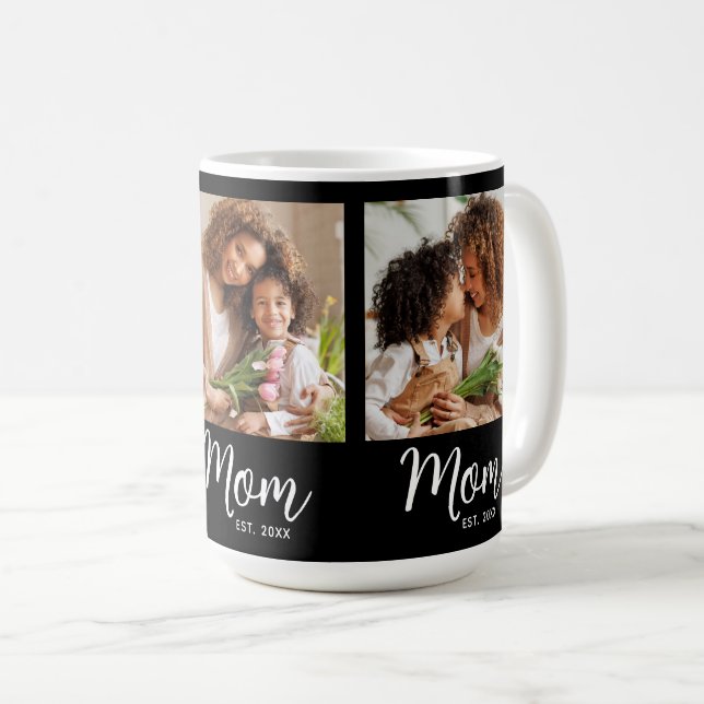 Mug Maman Date de Création 3 Photo Écriture Blanche su (Devant droit)