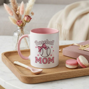 Mug Maman de baseball Dessin de noeud rose mignon