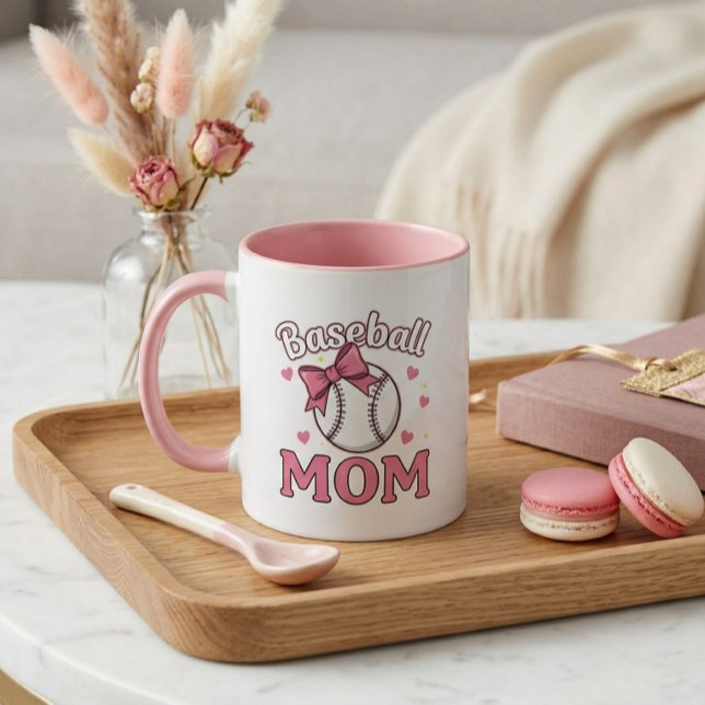 Mug Maman de baseball Dessin de noeud rose mignon (Baseball Mom Cute Mug)