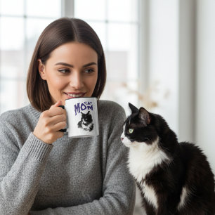 Mug Maman de CHAT Bleu et Noir Mignonne Personnalisé