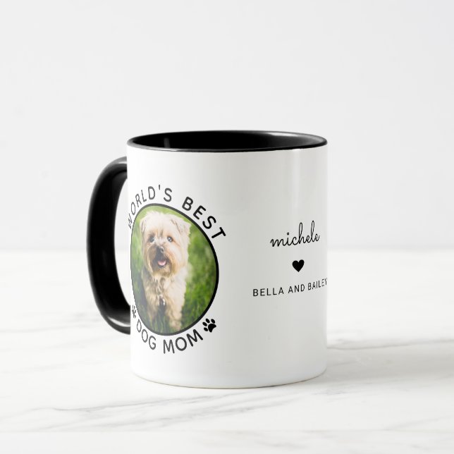 Mug Maman de chien adorable Typography moderne deux ph (Devant gauche)