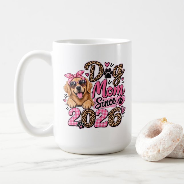 Mug Maman de Chien Depuis 2026 | Léopard Rose (Avec donut)