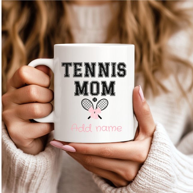 Mug Maman de tennis personnalisée avec nœud rose et ra (Créateur téléchargé)