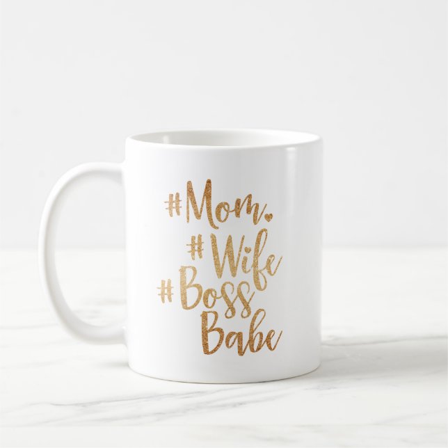 Mug Maman. Épouse, Boss Babe Trendy Gold Brush Script (Gauche)