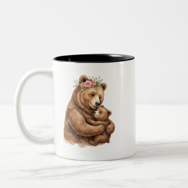 Mug Maman et Bébé Ours Aquarelle Mignon (Gauche)