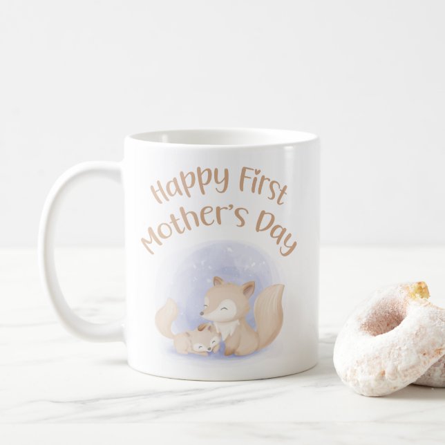 Mug Maman et bébé renards - heureux premier jour de mè (Avec donut)