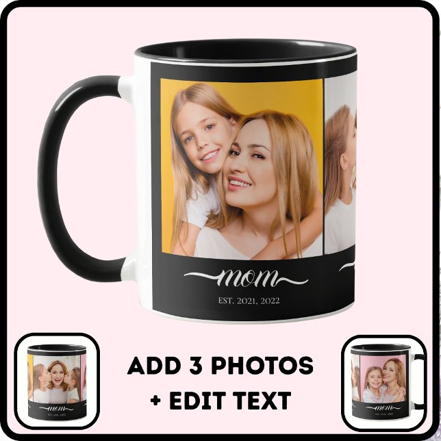 Mug Maman Établie Élégant Script Police Noir 3 Photo (Créateur téléchargé)