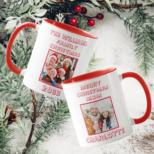 Mug Maman Famille Noël Photo Rouge et Blanc