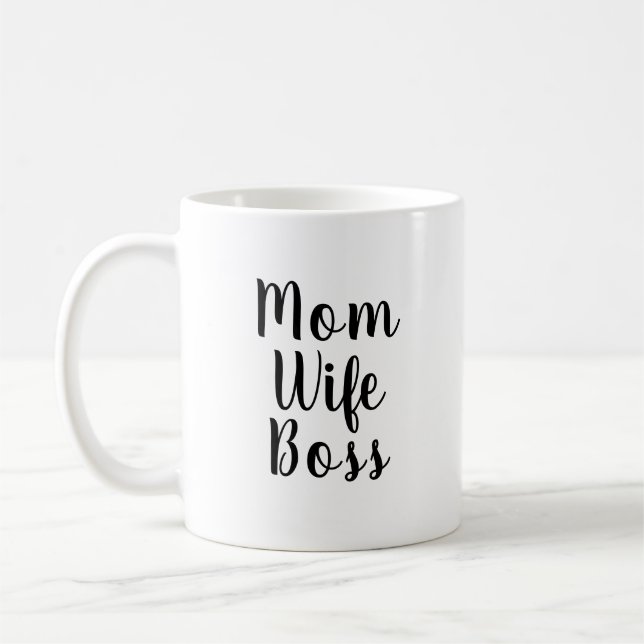 Mug Maman femme patron noir blanc script personnalisé  (Gauche)